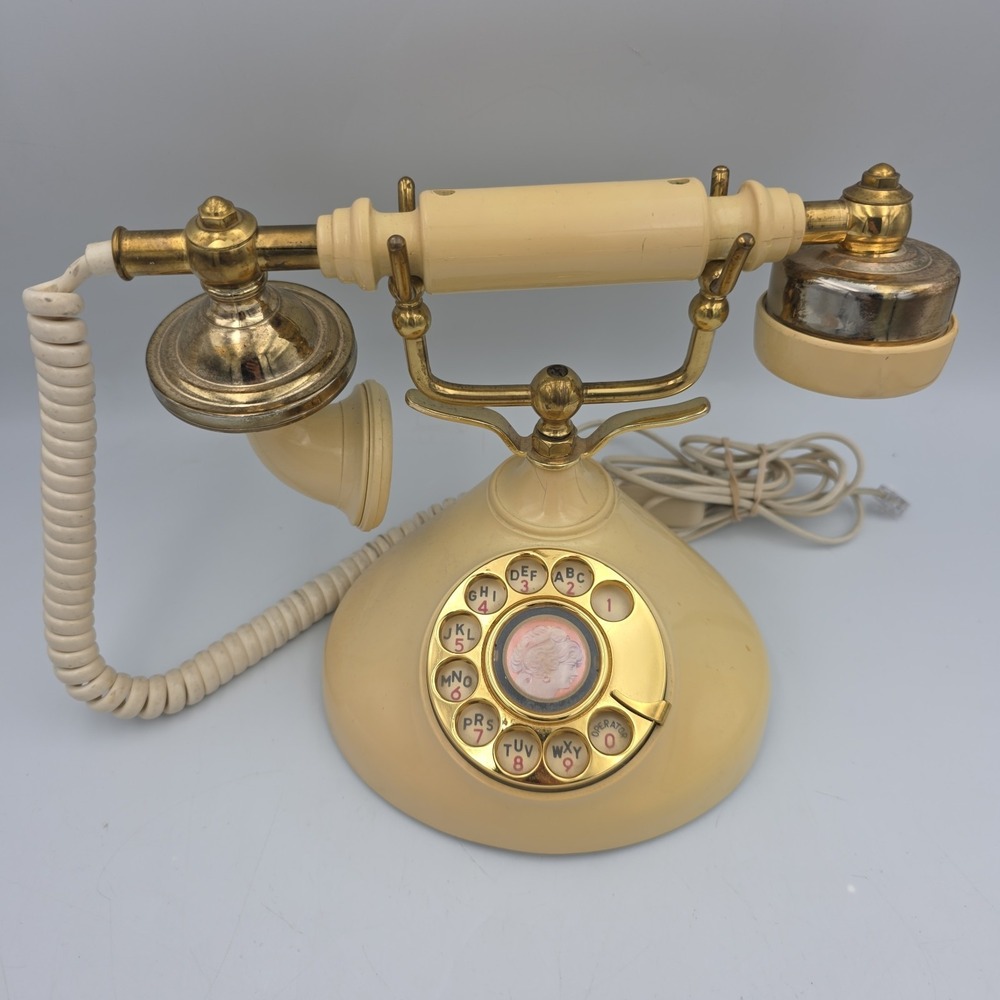 Vintage French Style 1st Lady Talk Rotary Phone Brass & Ivory Color  43-326C